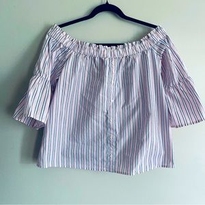 Abercrombie & Fitch Women's Pink, Blue, & White Off the Shoulder Top Size Small